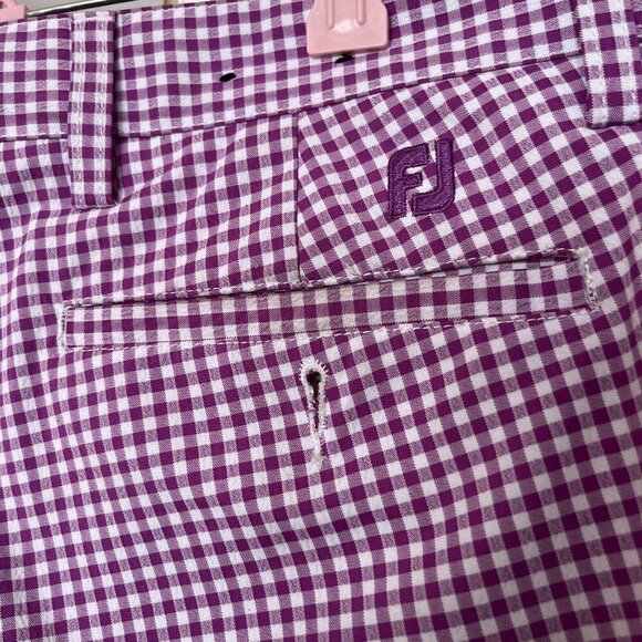 Footjoy Purple White Plaid Golf Chino Shorts Gingham Stretch Sports Mens Size 38 - Picture 6 of 9